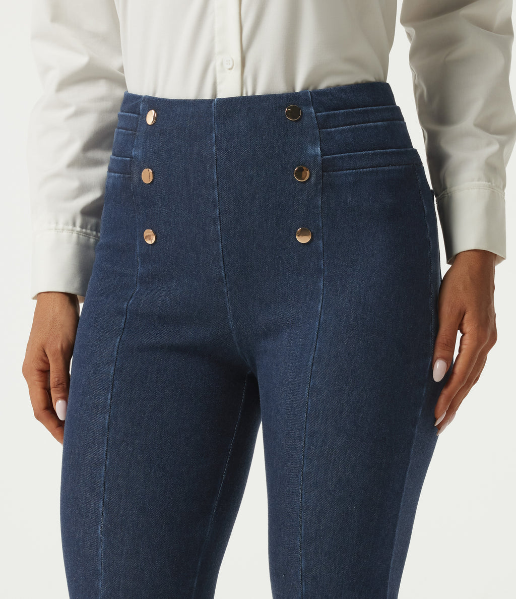 High Waisted Skinny Work Jeans with Pockets — Pageant Blue Denim — view 4