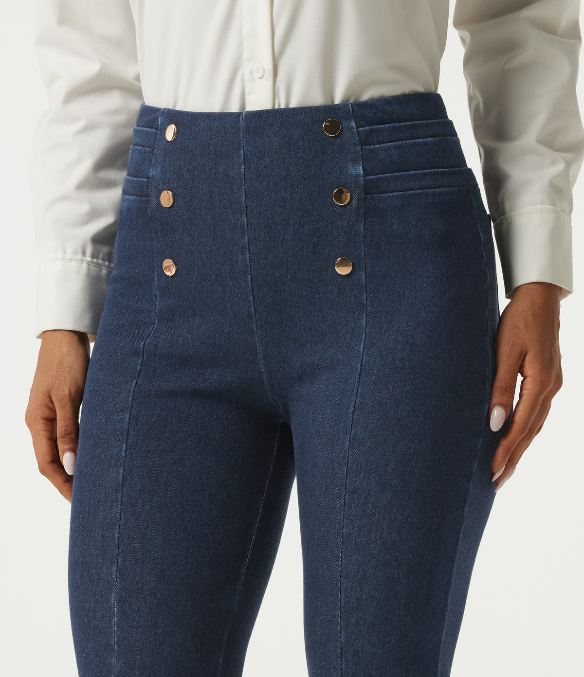 High Waisted Skinny Work Jeans with Pockets — Pageant Blue Denim — view 4