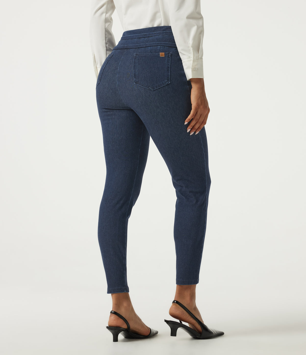 High Waisted Skinny Work Jeans with Pockets — Pageant Blue Denim — view 2