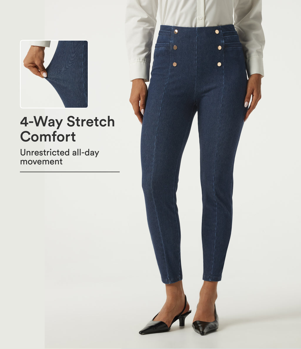 High Waisted Skinny Work Jeans with Pockets — Pageant Blue Denim — view 1