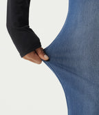 Double Waistband High Waisted Casual Jeans with Pockets — Tide Blue Denim — view 6