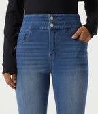 Double Waistband High Waisted Casual Jeans with Pockets — Tide Blue Denim — view 4