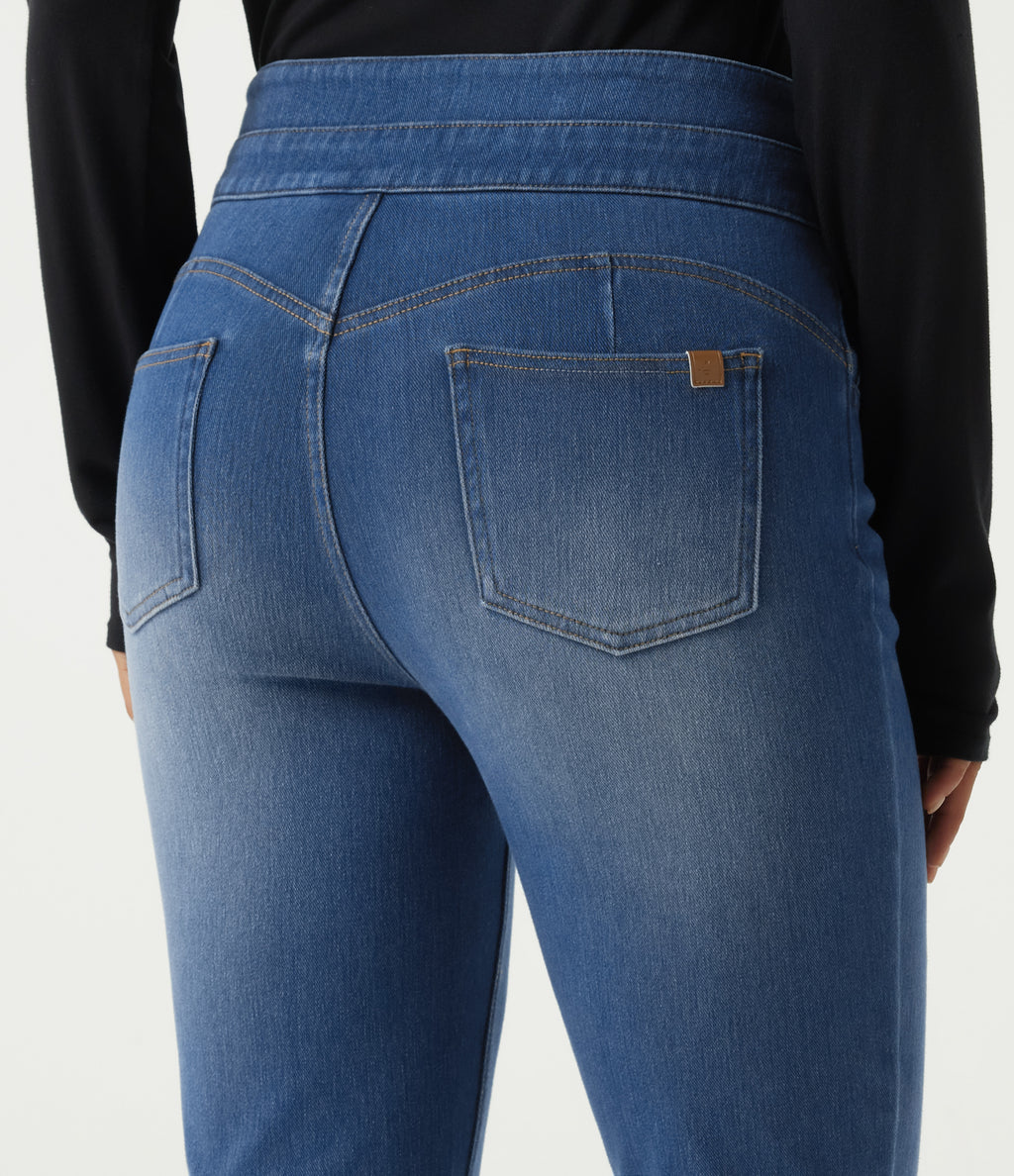 Double Waistband High Waisted Casual Jeans with Pockets — Tide Blue Denim — view 5