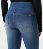 Double Waistband High Waisted Casual Jeans with Pockets — Tide Blue Denim — view 5