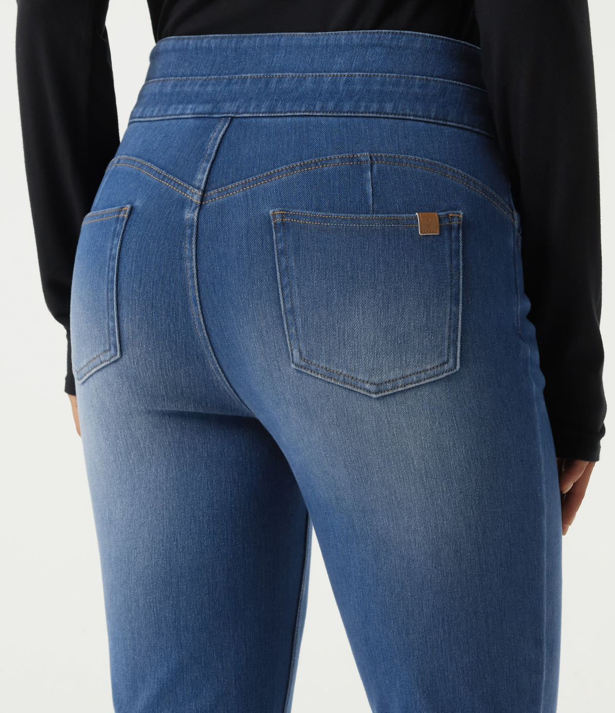 Double Waistband High Waisted Casual Jeans with Pockets — Tide Blue Denim — view 5