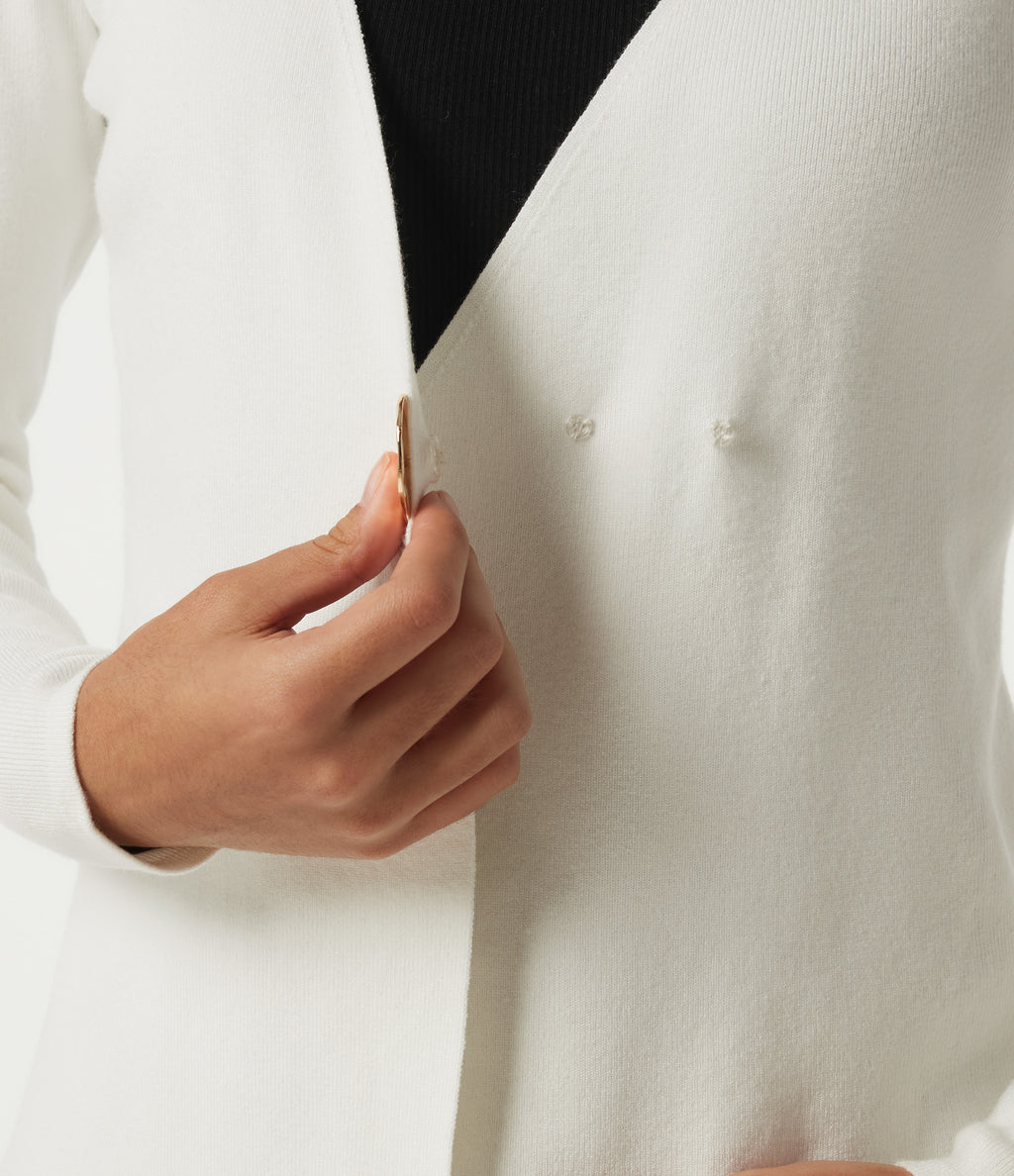 V Neck Long Sleeve Open Front Work Cardigan — White — view 6