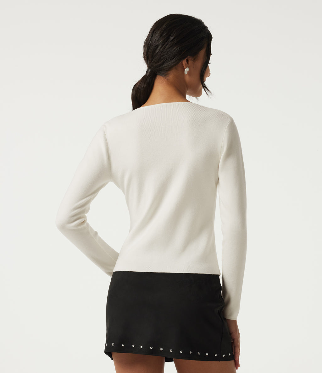 V Neck Long Sleeve Open Front Work Cardigan — White — view 2