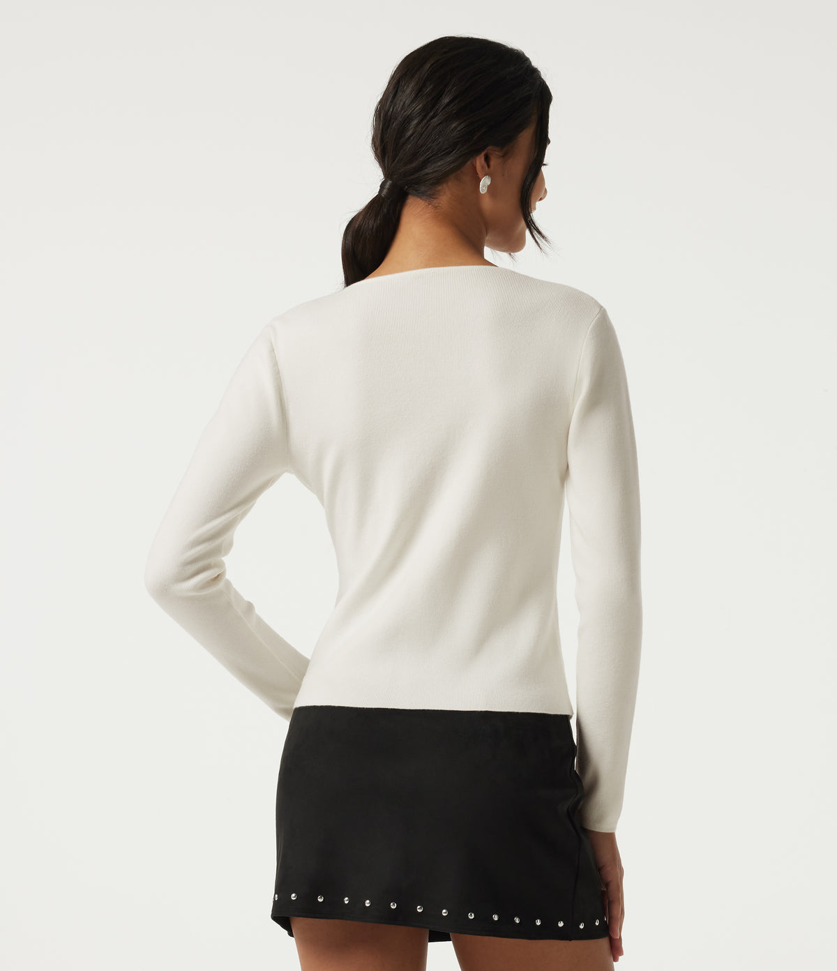 V Neck Long Sleeve Open Front Work Cardigan — White — view 2