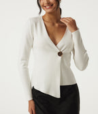 V Neck Long Sleeve Open Front Work Cardigan — White — view 5