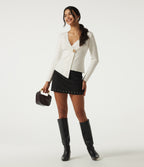 V Neck Long Sleeve Open Front Work Cardigan — White — view 8