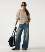V Neck Dropped Shoulder Long Sleeve Casual Jumper — Doeskin — view 7