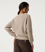 V Neck Dropped Shoulder Long Sleeve Casual Jumper — Doeskin — view 2