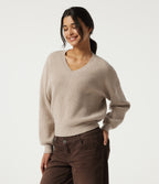 V Neck Dropped Shoulder Long Sleeve Casual Jumper — Doeskin — view 3