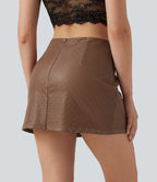 High Waisted 2-in-1 A Line Eyelet Mini Party Skirt — Caramel Daisy PU — view 2