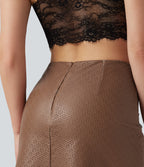 High Waisted 2-in-1 A Line Eyelet Mini Party Skirt — Caramel Daisy PU — view 6