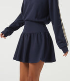 Lapel Long Sleeve Raglan Side Stripe Casual Mini Sweatshirt Dress — Midnight Blue — view 5