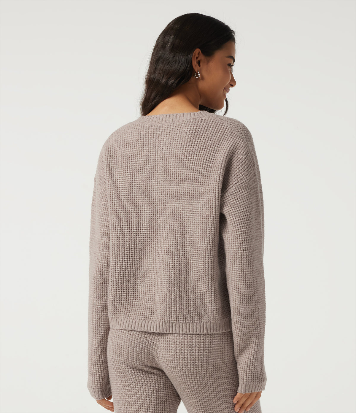 Round Neck Long Sleeve Lounge Cardigan — Peyote — view 2