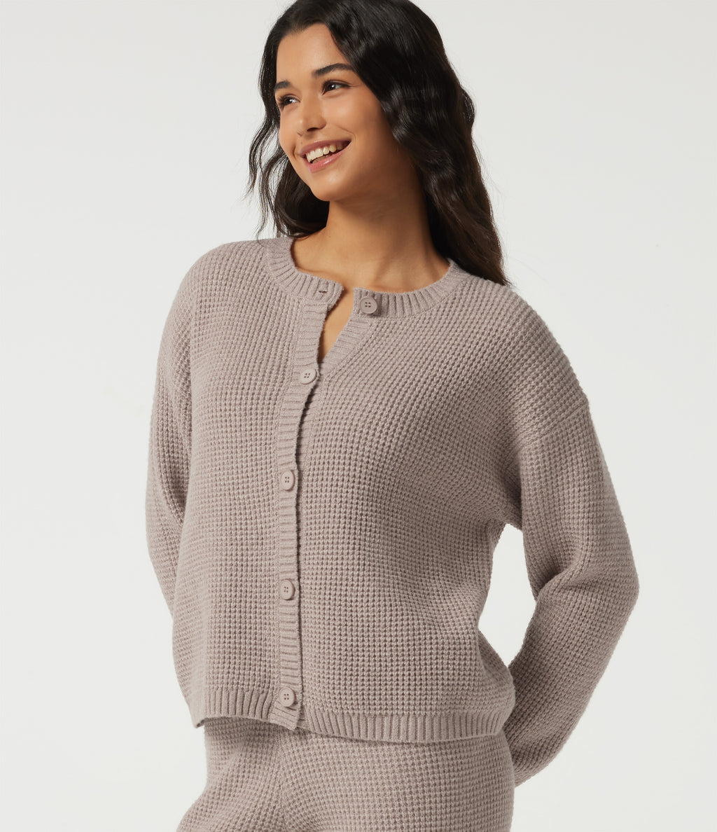 Round Neck Long Sleeve Lounge Cardigan — Peyote — view 5
