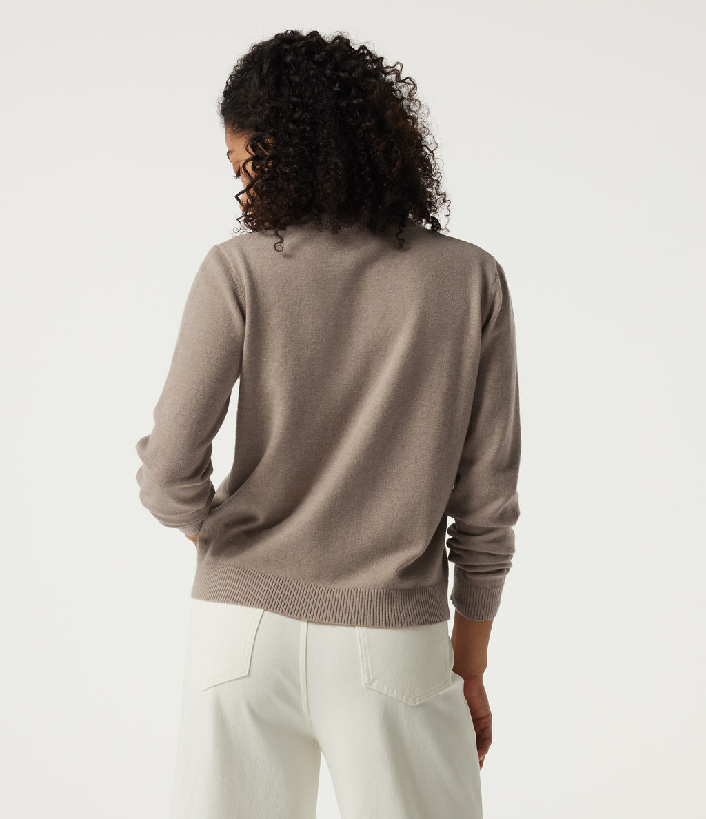 Round Neck Long Sleeve Work Cardigan — Pale Khaki — view 2