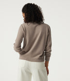 Round Neck Long Sleeve Work Cardigan — Pale Khaki — view 2