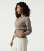 Round Neck Long Sleeve Work Cardigan — Pale Khaki — view 3