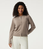 Round Neck Long Sleeve Work Cardigan — Pale Khaki — view 4