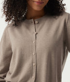 Round Neck Long Sleeve Work Cardigan — Pale Khaki — view 5