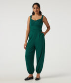 Diamond Collar Sleeveless Casual Jumpsuit with Built-in Bra and Pockets -Edition — Rain Forest — view 3