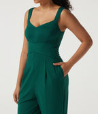 Diamond Collar Sleeveless Casual Jumpsuit with Built-in Bra and Pockets -Edition — Rain Forest — view 4