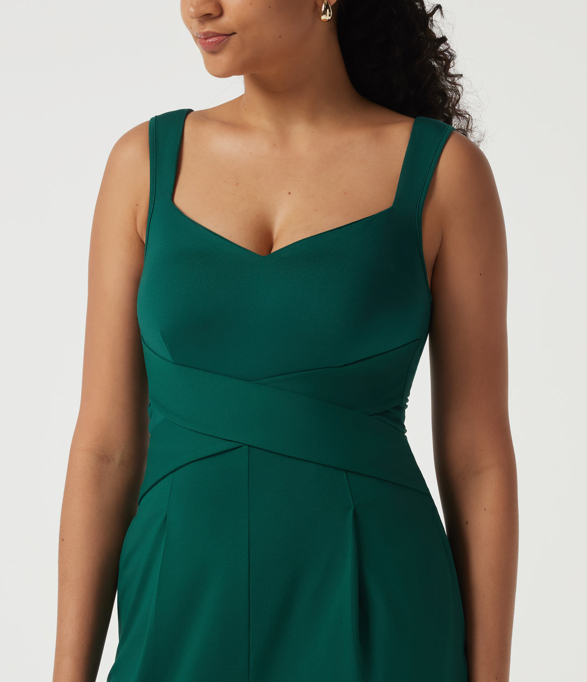 Diamond Collar Sleeveless Casual Jumpsuit with Built-in Bra and Pockets -Edition — Rain Forest — view 5