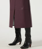 High Waisted Split Hem Fleece PU Work Pencil Midi Skirt with Pockets — Windsor Wine — view 4