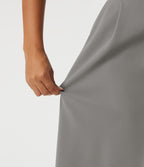 High Waisted Ruched A-Line Work Midi Skirt with Pockets — Dove Greige — view 6