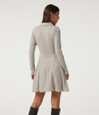 Ribbed Knit Collared Long Sleeve Casual Mini Dress with Pockets — Warm Grey Floral Velvet — view 2