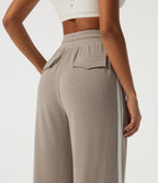 Mid Rise Drawstring Wide Leg Workout Trousers with Pockets — Oatstone Beige — view 4
