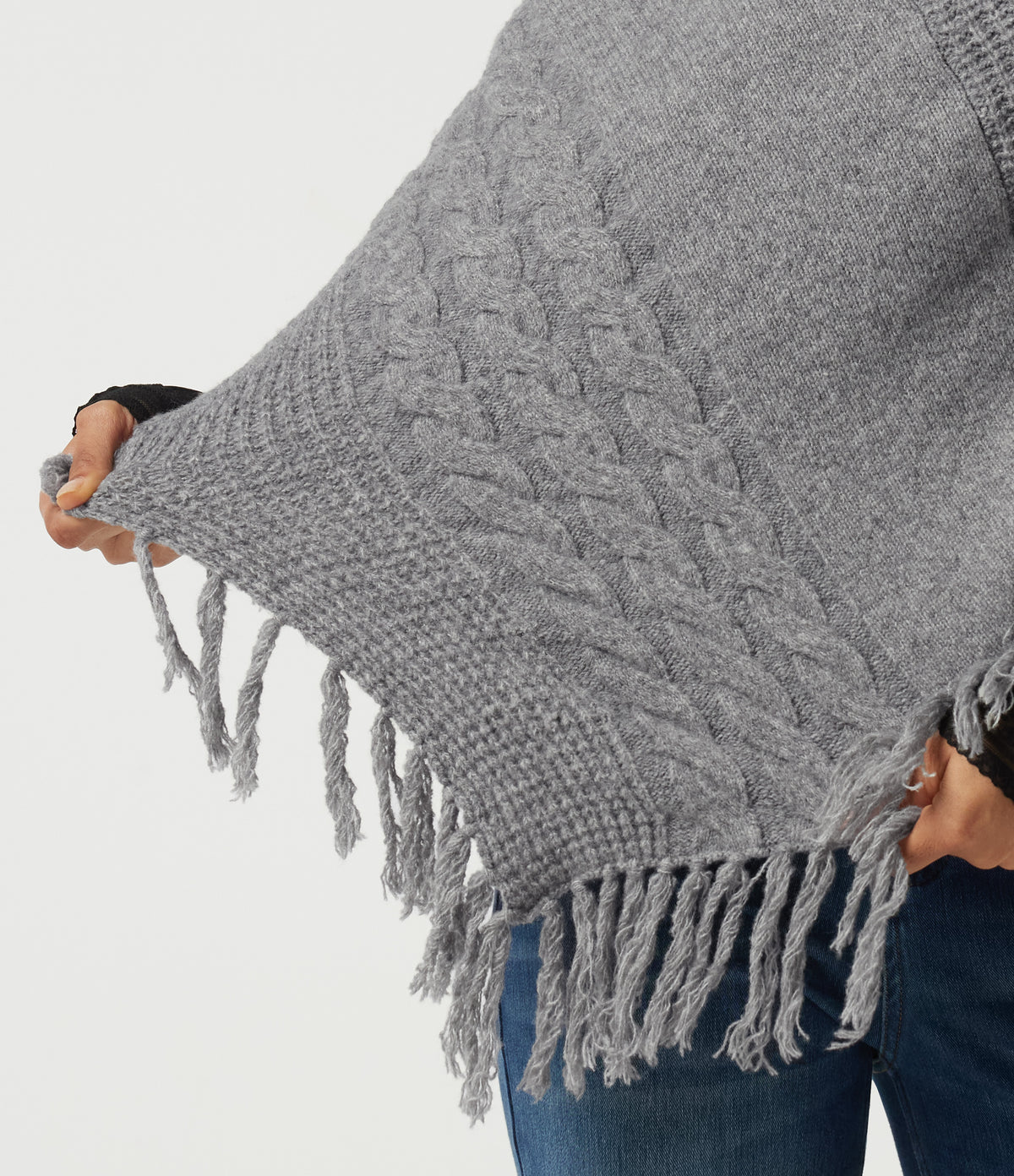 High Neck Fringe Hem Casual Jumper — Sharkskin — view 6