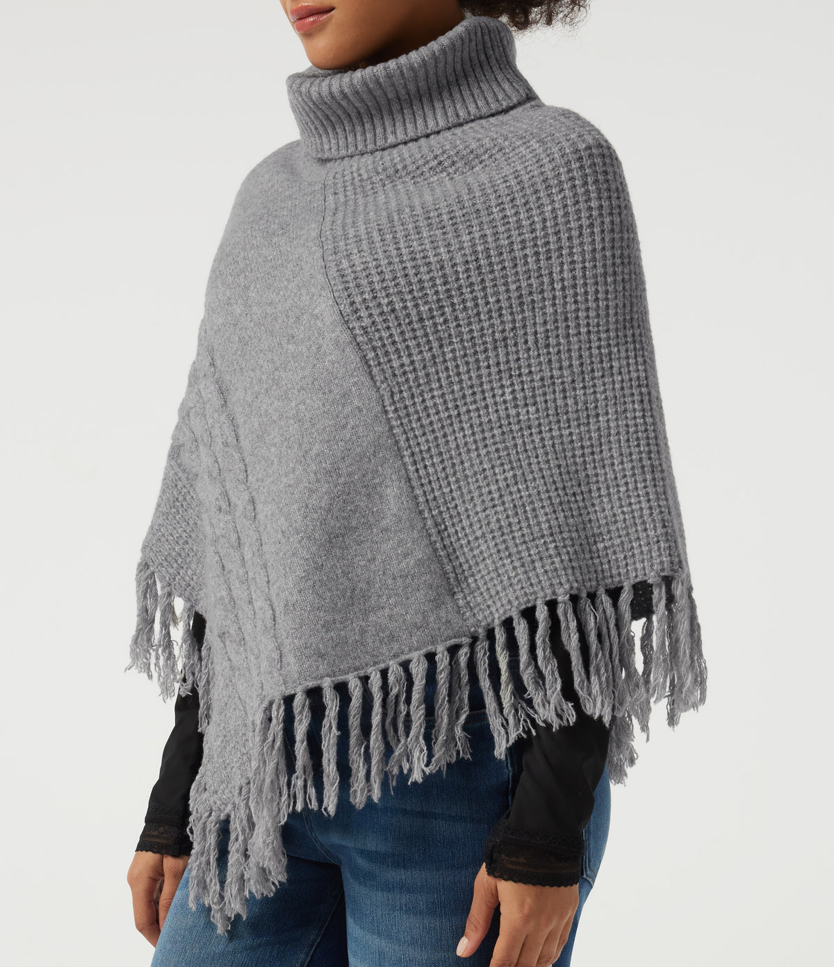 High Neck Fringe Hem Casual Jumper — Sharkskin — view 4