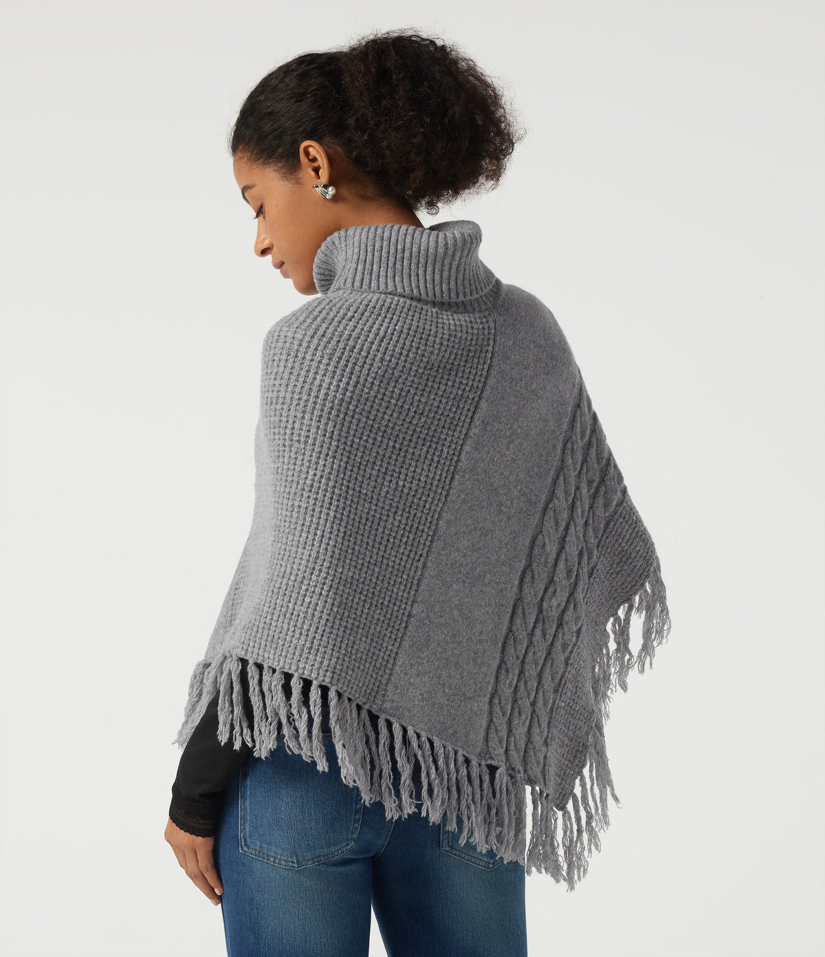High Neck Fringe Hem Casual Jumper — Sharkskin — view 2