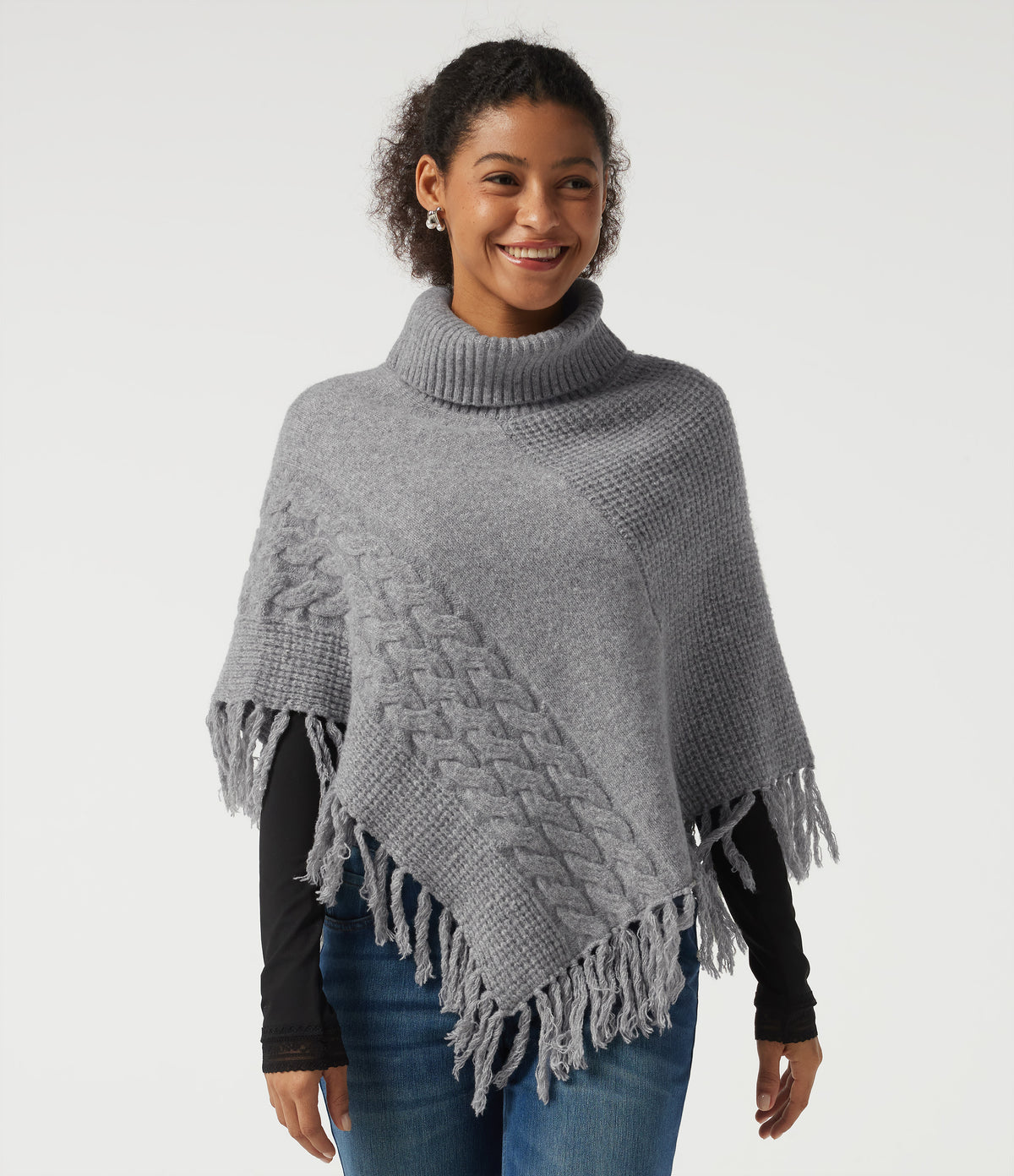 High Neck Fringe Hem Casual Jumper — Sharkskin — view 5