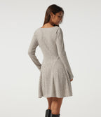 Ribbed Knit Henley Neck Long Sleeve Mini Casual Dress with Pockets — Warm Grey Floral Velvet — view 2