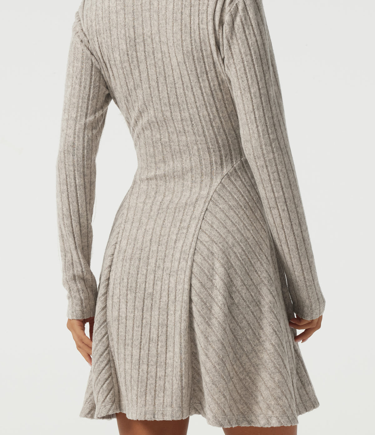 Ribbed Knit Henley Neck Long Sleeve Mini Casual Dress with Pockets — Warm Grey Floral Velvet — view 6
