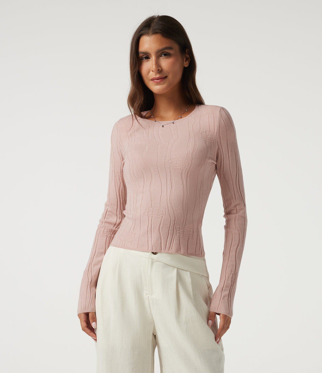 Round Neck Long Sleeve Work Jumper — Pebble Mist — view 4
