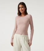 Round Neck Long Sleeve Work Jumper — Pebble Mist — view 4