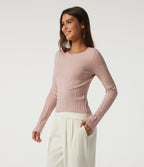 Round Neck Long Sleeve Work Jumper — Pebble Mist — view 3
