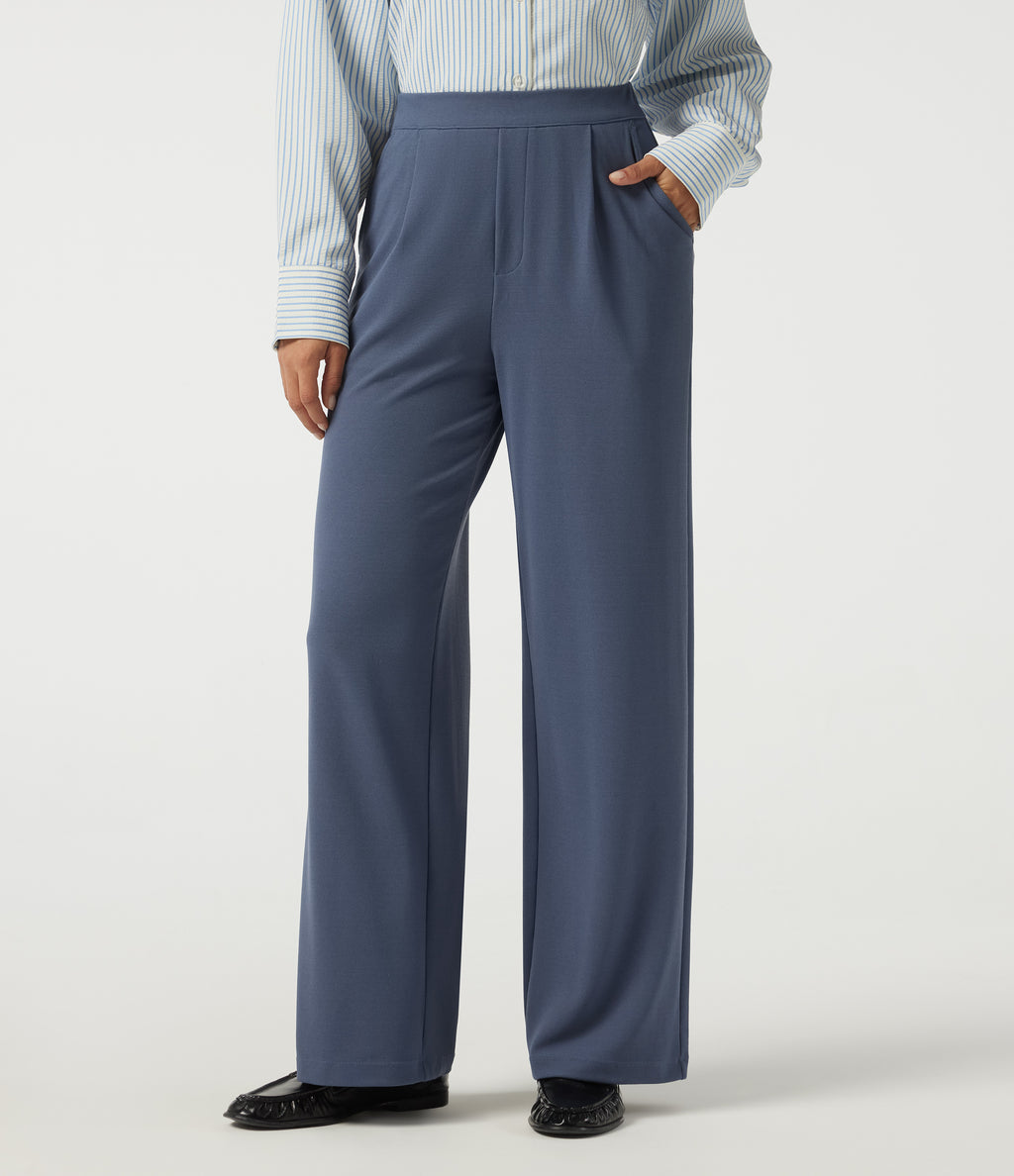High Waisted Straight Leg Work Trousers with Pockets — Grisaille — view 1