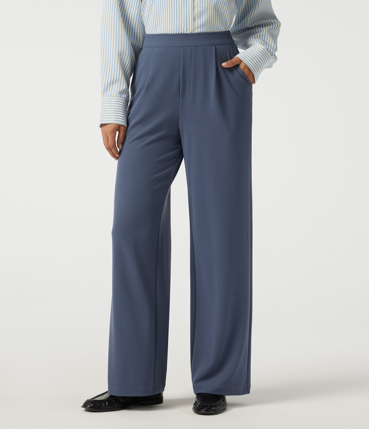 High Waisted Straight Leg Work Trousers with Pockets — Grisaille — view 1
