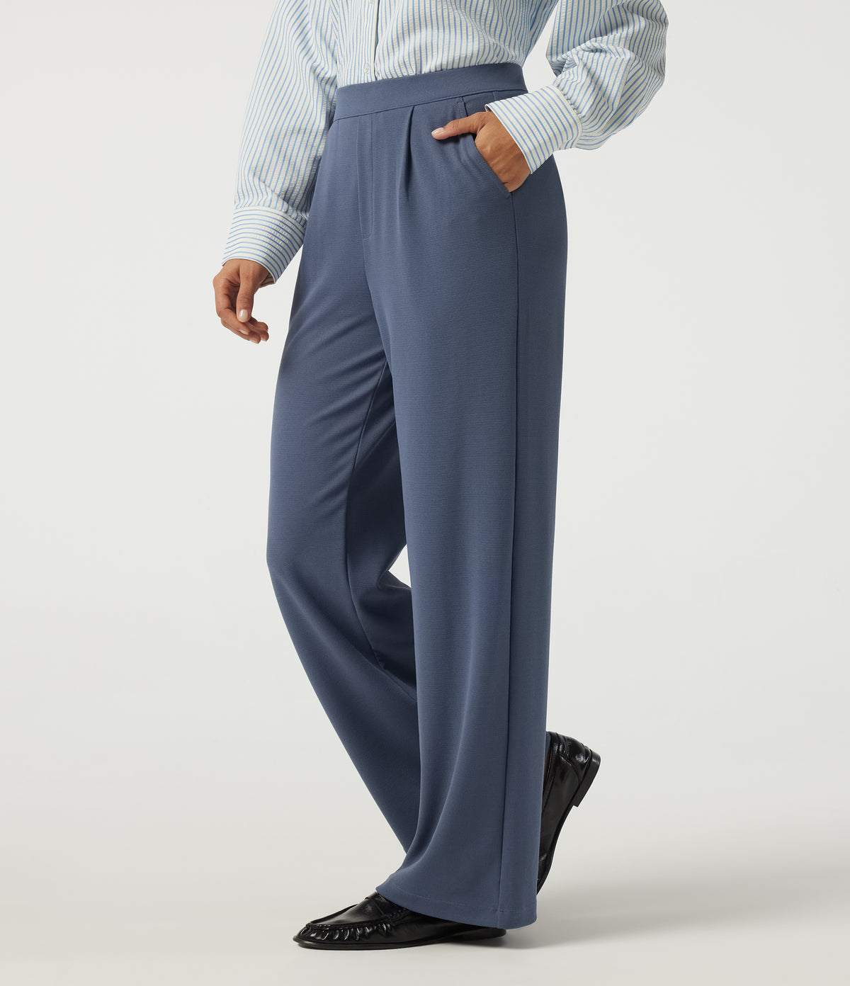 High Waisted Straight Leg Work Trousers with Pockets — Grisaille — view 3