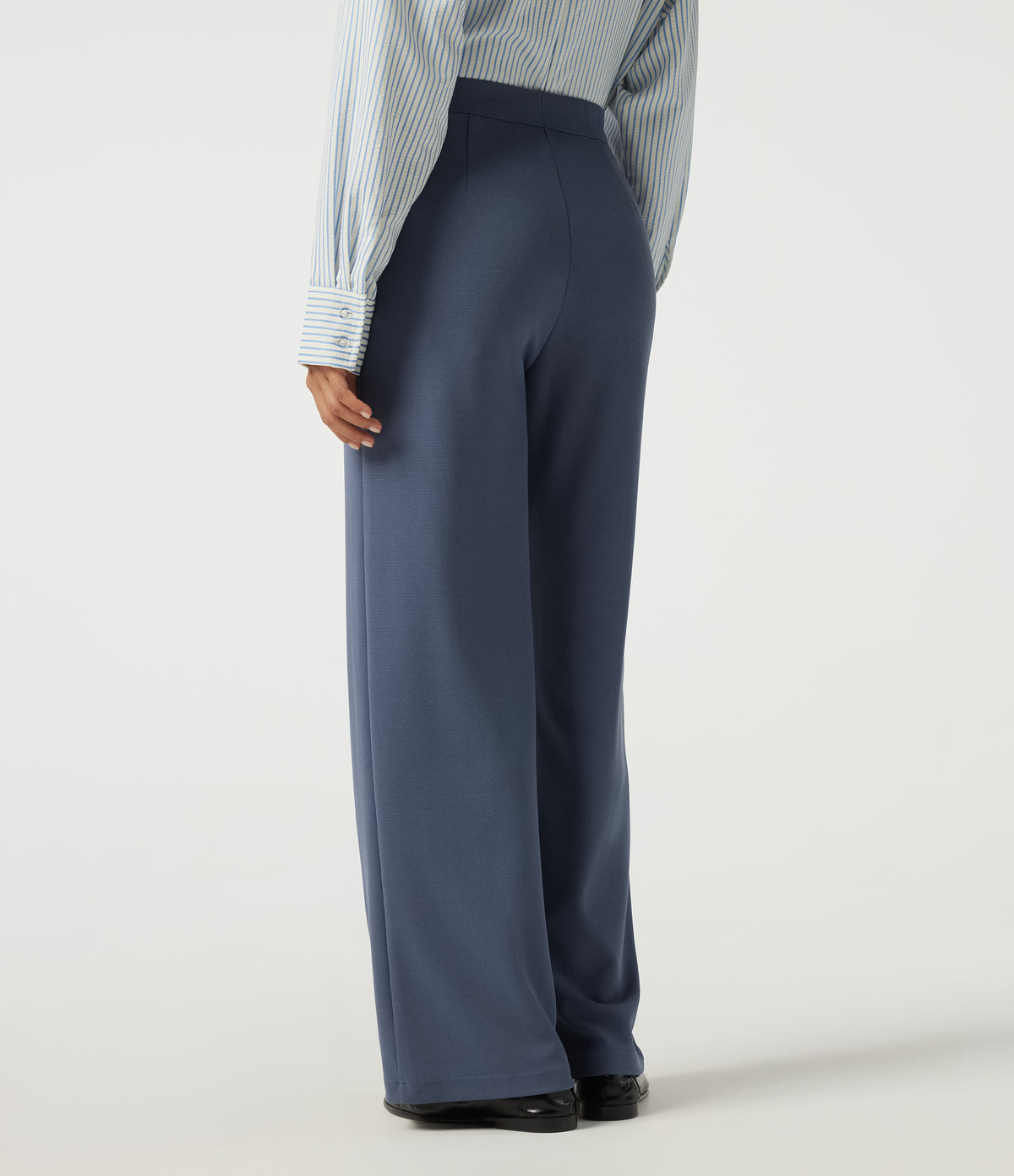 High Waisted Straight Leg Work Trousers with Pockets — Grisaille — view 2