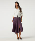 High Waisted A Line Midi Casual Skirt with Pockets — Plum Wine — view 7
