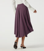 High Waisted A Line Midi Casual Skirt with Pockets — Plum Wine — view 2
