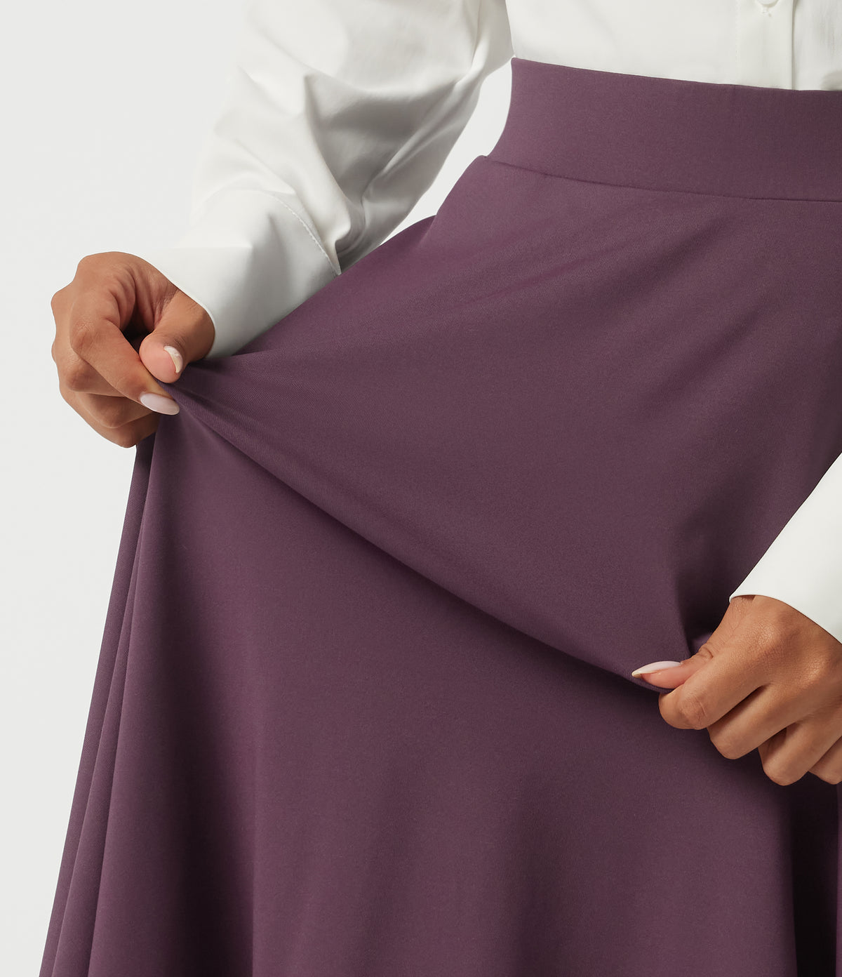 High Waisted A Line Midi Casual Skirt with Pockets — Plum Wine — view 6